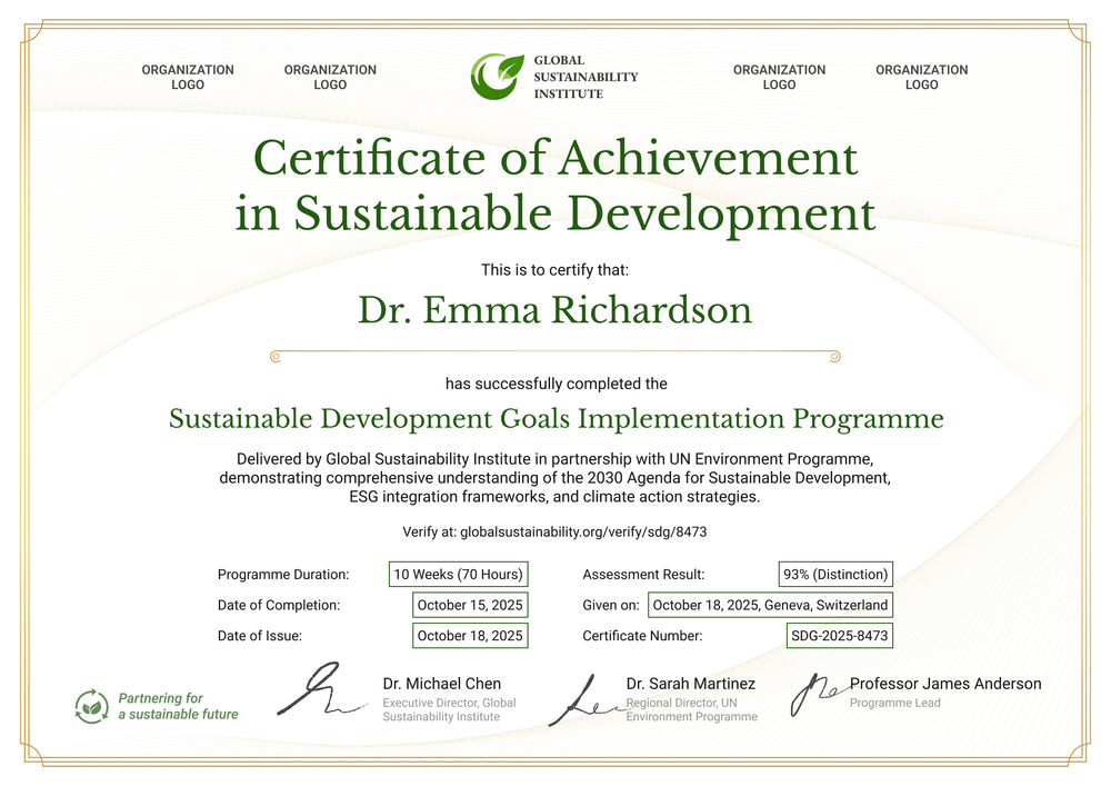 Formal & Editable Sustainable Development Certificate Template - Landscape Formal & Editable Sustainable Development Certificate Template - Landscape