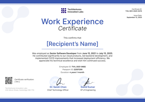 Simple Work Experience Certificate Template - Landscape Simple Work Experience Certificate Template - Landscape