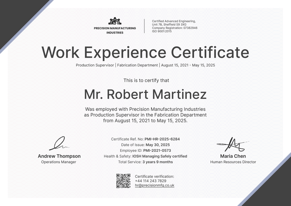 Work Experience Certificate Template - Landscape Work Experience Certificate Template - Landscape