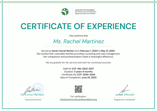 Work Experience Certificate Template - Landscape Work Experience Certificate Template - Landscape