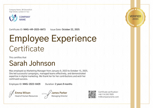Simple and Adaptable Work Experience Certificate Template - Landscape Simple and Adaptable Work Experience Certificate Template - Landscape