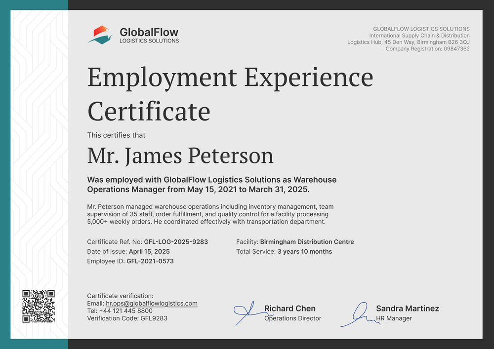 Work Experience Certificate Template - Landscape Work Experience Certificate Template - Landscape