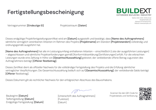 Fertigstellungsbescheinigung Vorlage – Querformat Fertigstellungsbescheinigung Vorlage – Querformat