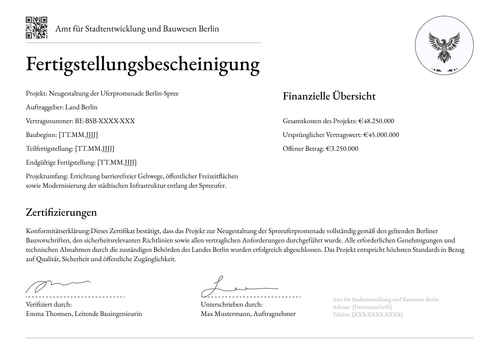 Klassische Fertigstellungsbescheinigung Vorlage - Querformat Klassische Fertigstellungsbescheinigung Vorlage - Querformat