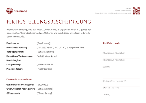 Jetzt einfache Fertigstellungsbescheinigung Vorlage editieren - Querformat Jetzt einfache Fertigstellungsbescheinigung Vorlage editieren - Querformat