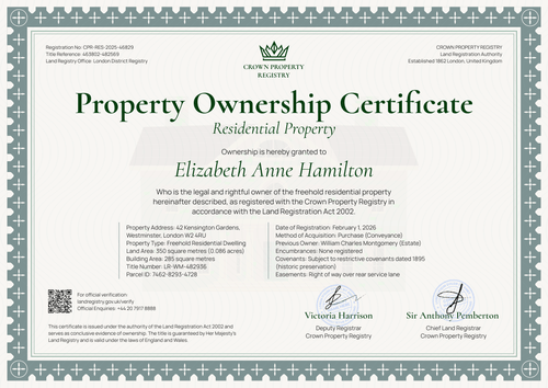 Property Certificate of Ownership Template Landscape Property Certificate of Ownership Template Landscape