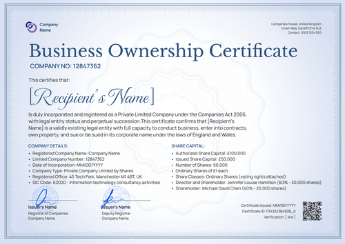 Formal Certificate of Ownership Template Landscape Formal Certificate of Ownership Template Landscape