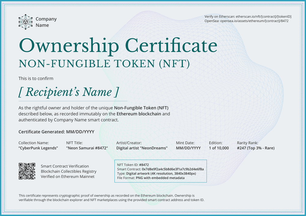 NFT Certificate of Ownership Template Landscape NFT Certificate of Ownership Template Landscape
