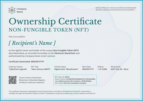 NFT Certificate of Ownership Template Landscape NFT Certificate of Ownership Template Landscape