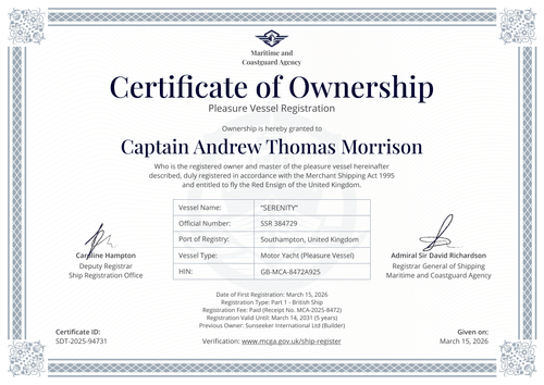 Professional and nautical certificate of ownership template Professional and nautical certificate of ownership template