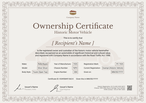 Historic Vehicle Ownership Certificate Template Landscsape Historic Vehicle Ownership Certificate Template Landscsape