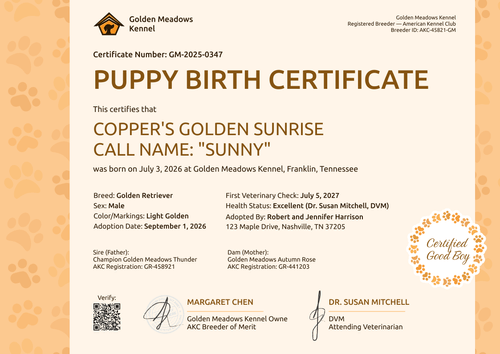 Puppy Birth Certificate Template – Landscape Puppy Birth Certificate Template – Landscape