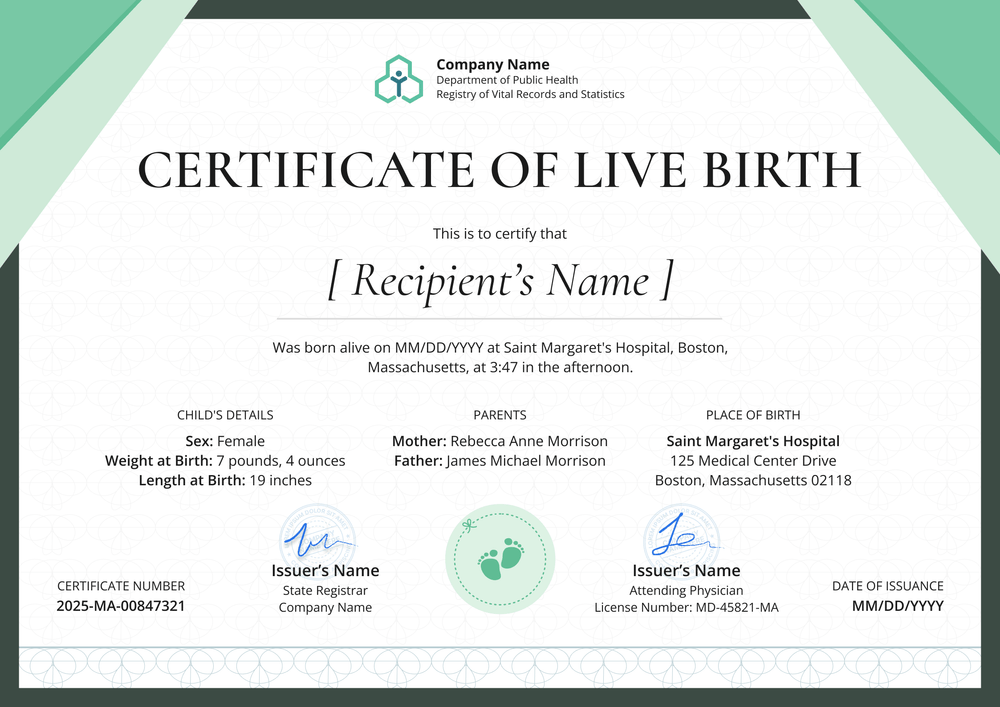 Baby Birth Certificate Template – Landscape Baby Birth Certificate Template – Landscape