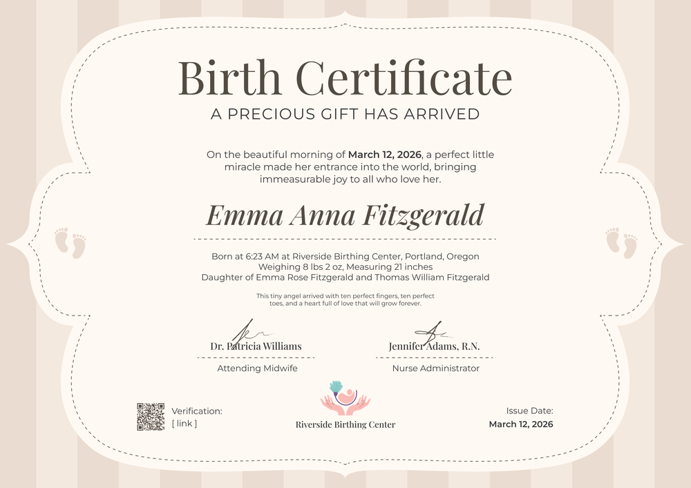 Baby Birth Certificate Template – Landscape Baby Birth Certificate Template – Landscape