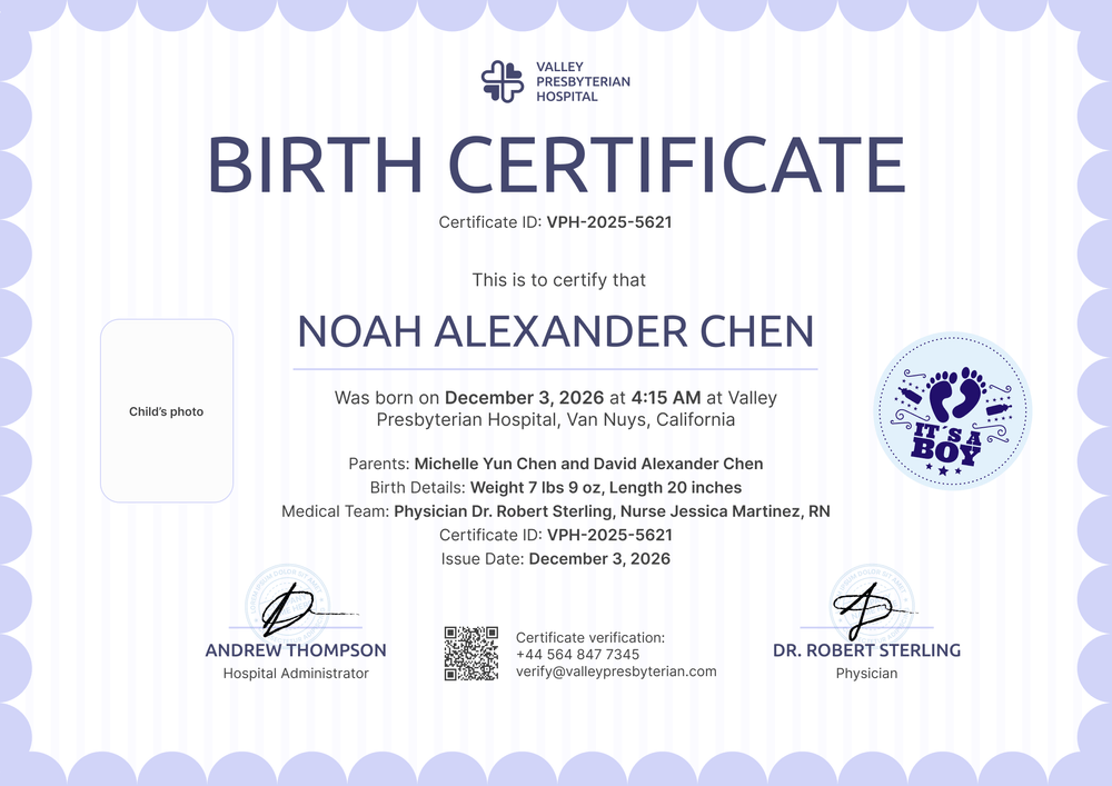 Baby Boy Birth Certificate Template – Landscape Baby Boy Birth Certificate Template – Landscape
