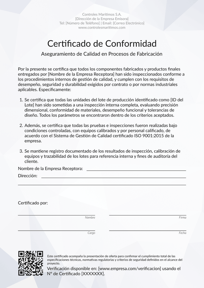 Plantilla de certificado de conformidad profesional – Portrait Plantilla de certificado de conformidad profesional – Portrait