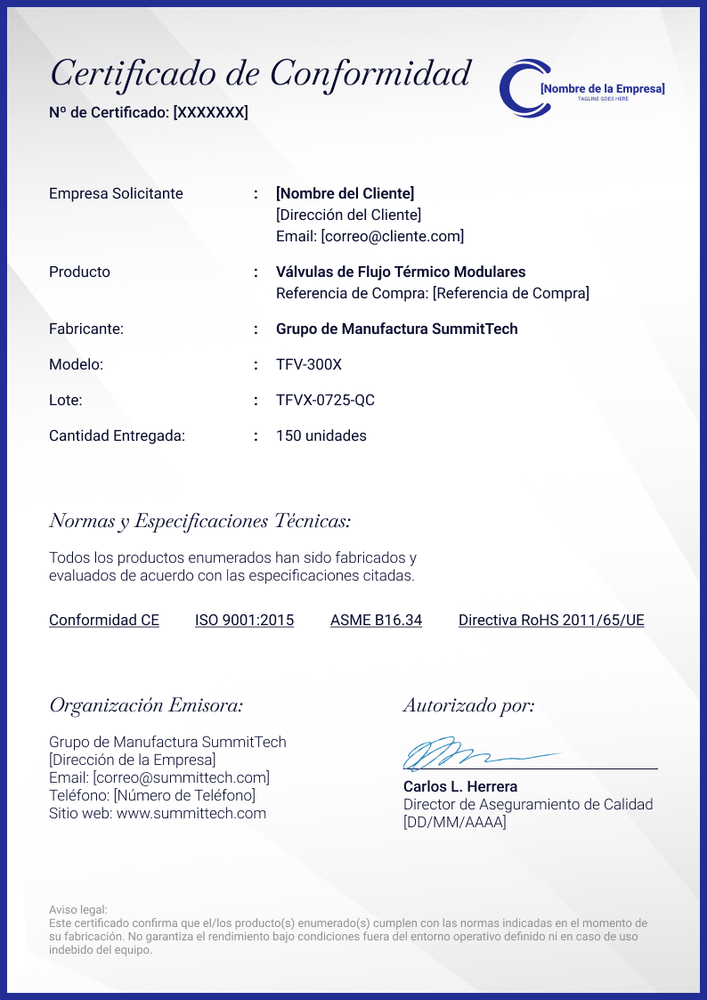 Certificado de conformidad claro – Portrait Certificado de conformidad claro – Portrait