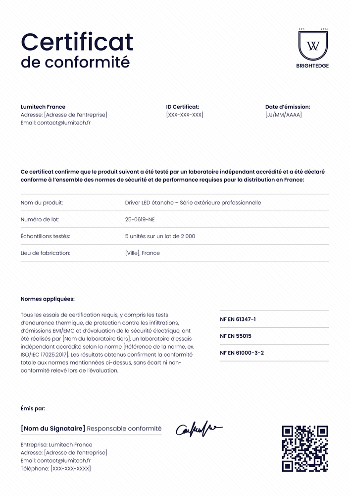 Modèle certificat de conformité – Portrait Modèle certificat de conformité – Portrait