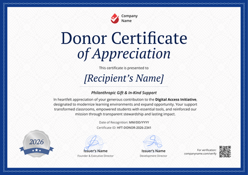 Donor Certificate of Appreciation Template – Landscape Donor Certificate of Appreciation Template – Landscape