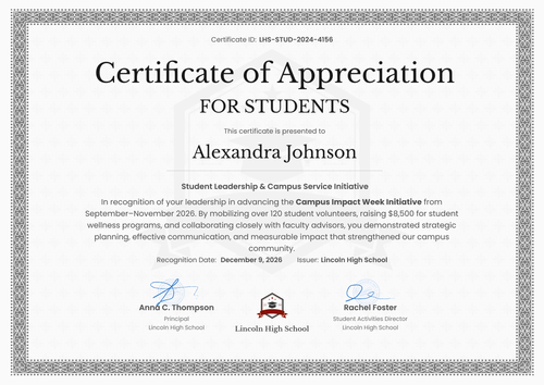 Certificate of Appreciation Template for Students - Landscape Certificate of Appreciation Template for Students - Landscape