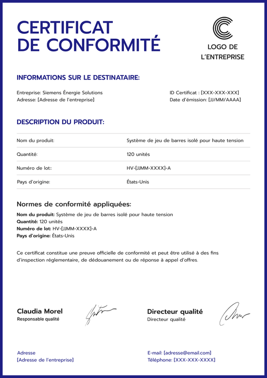 Modèle certificat de conformité – Portrait Modèle certificat de conformité – Portrait