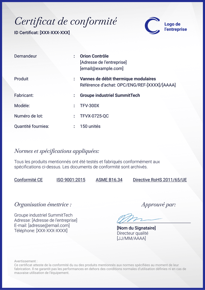 Modèle certificat de conformité – Portrait Modèle certificat de conformité – Portrait