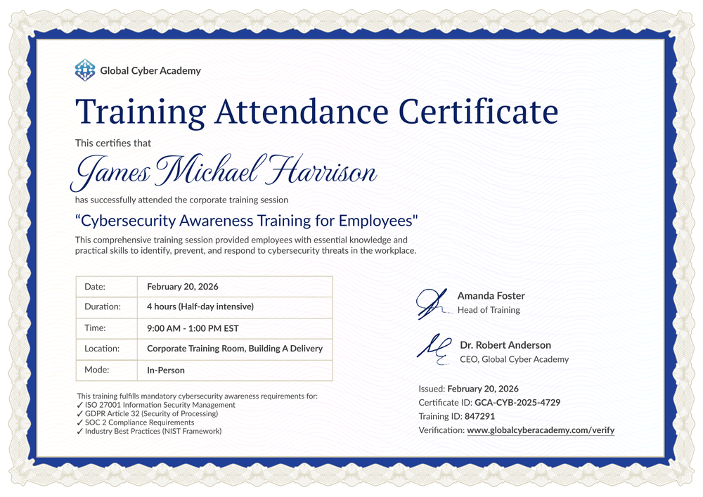 Training Attendance Certificate Template – Landscape Training Attendance Certificate Template – Landscape