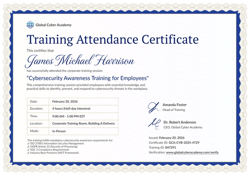 Training Attendance Certificate Template – Landscape Training Attendance Certificate Template – Landscape
