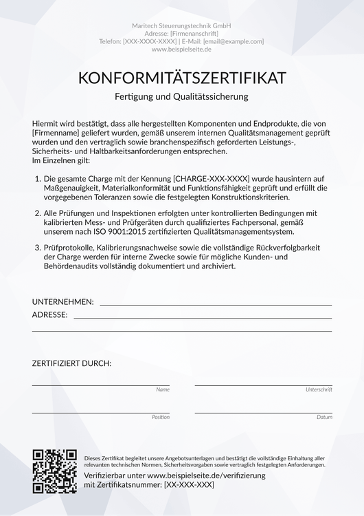Konformitätszertifikat Vorlage – Hochformat Konformitätszertifikat Vorlage – Hochformat