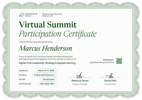Green certificate of participation in virtual summit template Green certificate of participation in virtual summit template