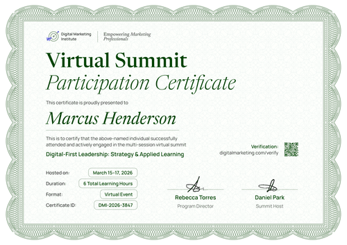 Green certificate of participation in virtual summit template Green certificate of participation in virtual summit template