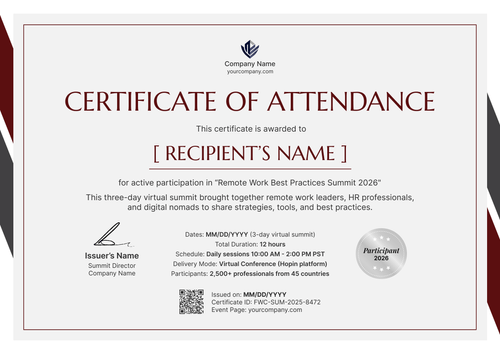 Certificate of Attendance Template – Landscape Certificate of Attendance Template – Landscape
