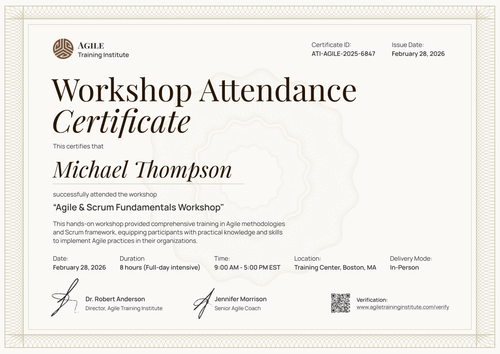 Workshop Attendance Certificate Template - Landscape Workshop Attendance Certificate Template - Landscape