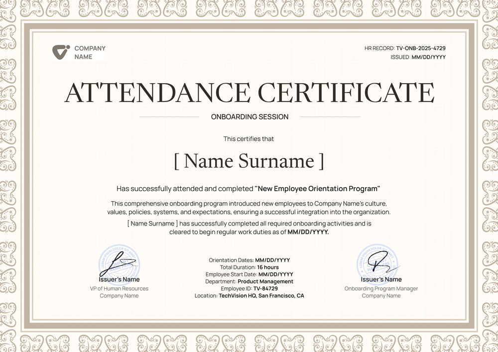 Customizable Certificate of Attendance Template - Landscape Customizable Certificate of Attendance Template - Landscape