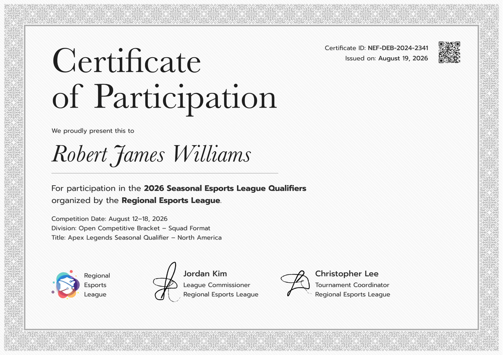 Refined and grey certificate of participation template for competitions and contests Refined and grey certificate of participation template for competitions and contests