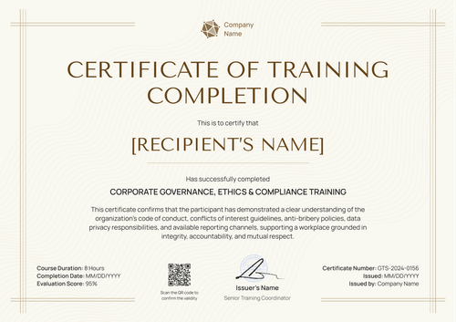 Polished and brown certificate of training completion template Polished and brown certificate of training completion template