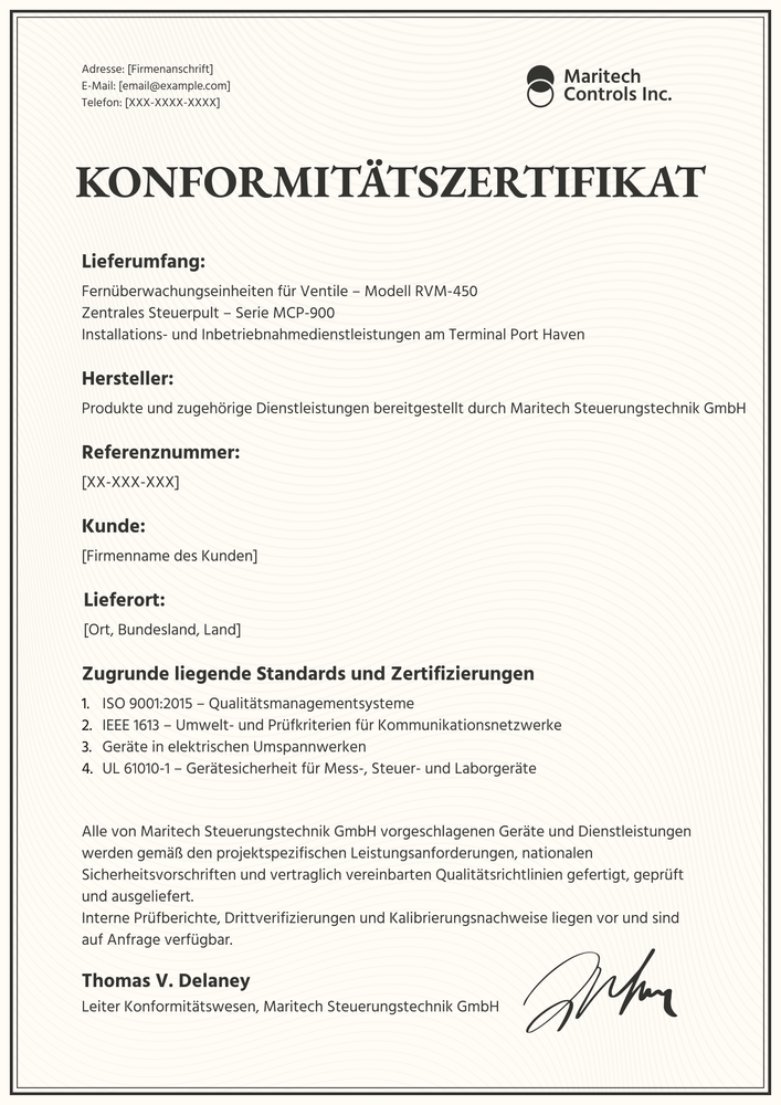Konformitätszertifikat Vorlage – Hochformat Konformitätszertifikat Vorlage – Hochformat