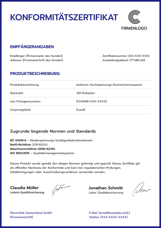 Konformitätszertifikat Vorlage – Hochformat Konformitätszertifikat Vorlage – Hochformat