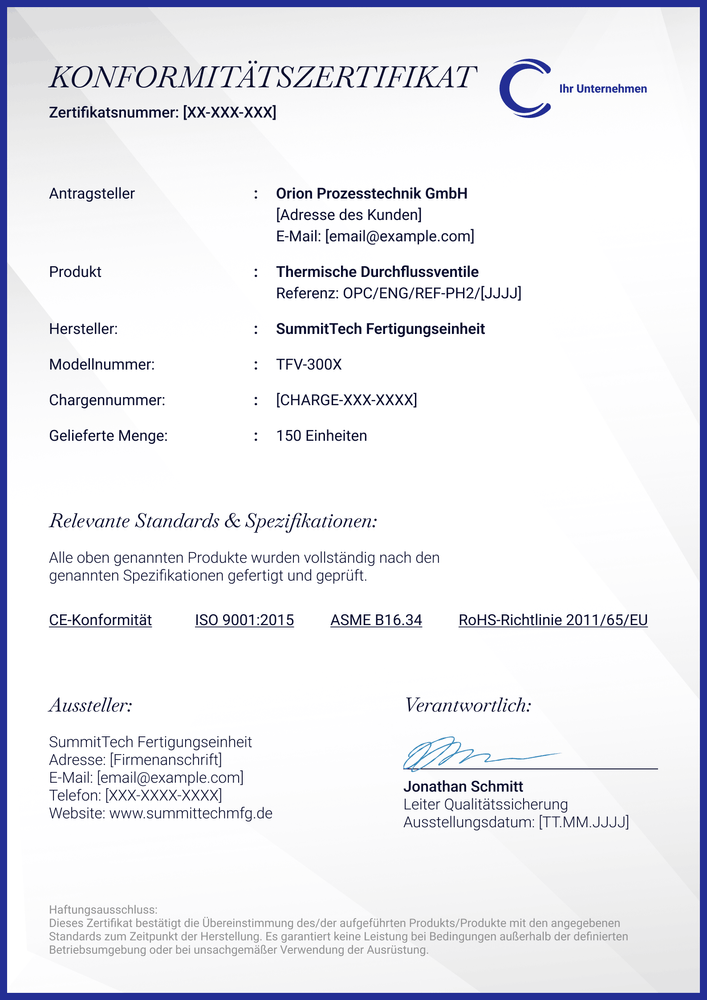 Konformitätszertifikat Vorlage – Hochformat Konformitätszertifikat Vorlage – Hochformat