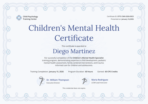 Free Children's Mental Health Certificate Template – Landscape Free Children's Mental Health Certificate Template – Landscape