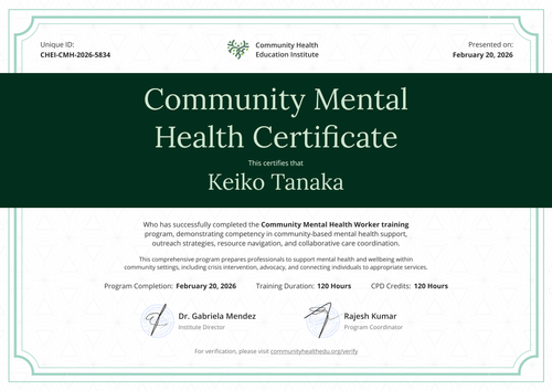 Customize Online Community Mental Health Certificate Template - Landscape Customize Online Community Mental Health Certificate Template - Landscape