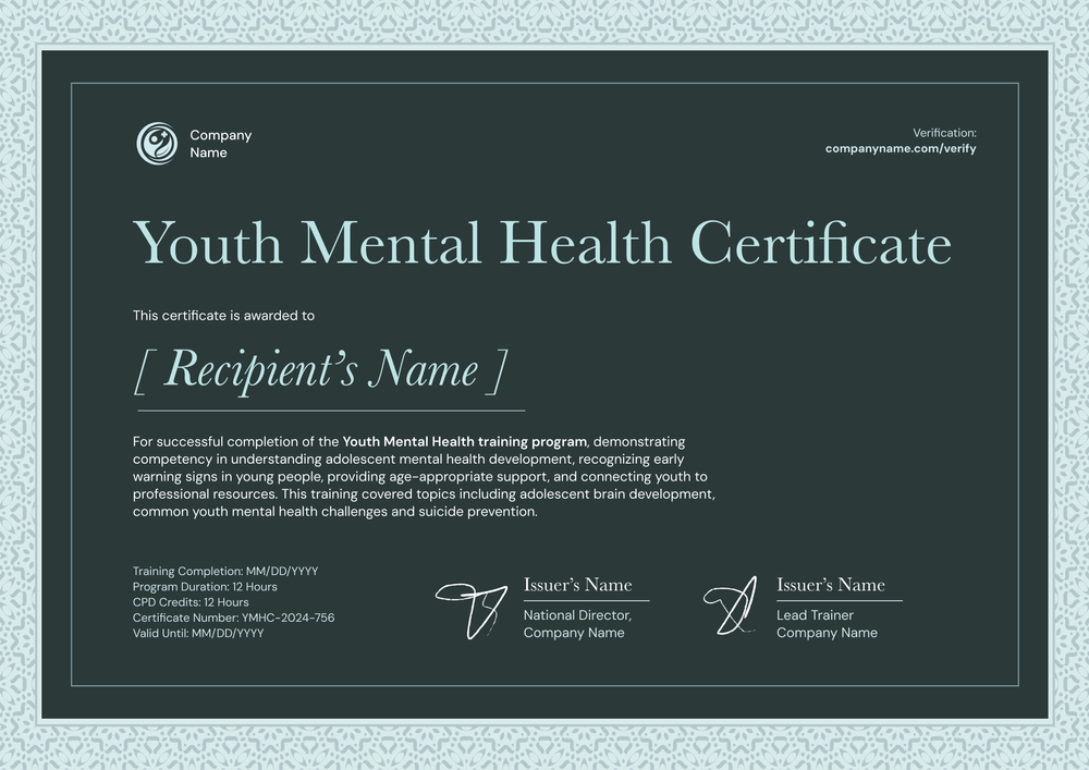 Youth Mental Health Certificate Template – Landscape Youth Mental Health Certificate Template – Landscape