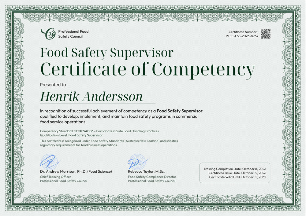 Competency Certificate Template for Food Safety Supervisor - Landscape Competency Certificate Template for Food Safety Supervisor - Landscape