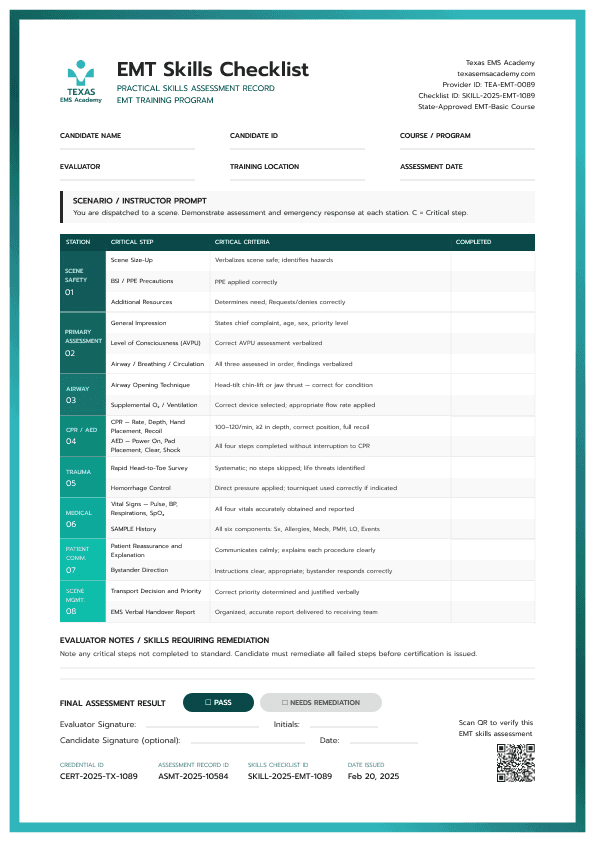 Green EMT Checklist Green EMT Checklist