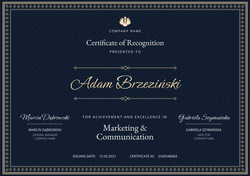 Recognition Certificate Templates Customizable and Easy to Use
