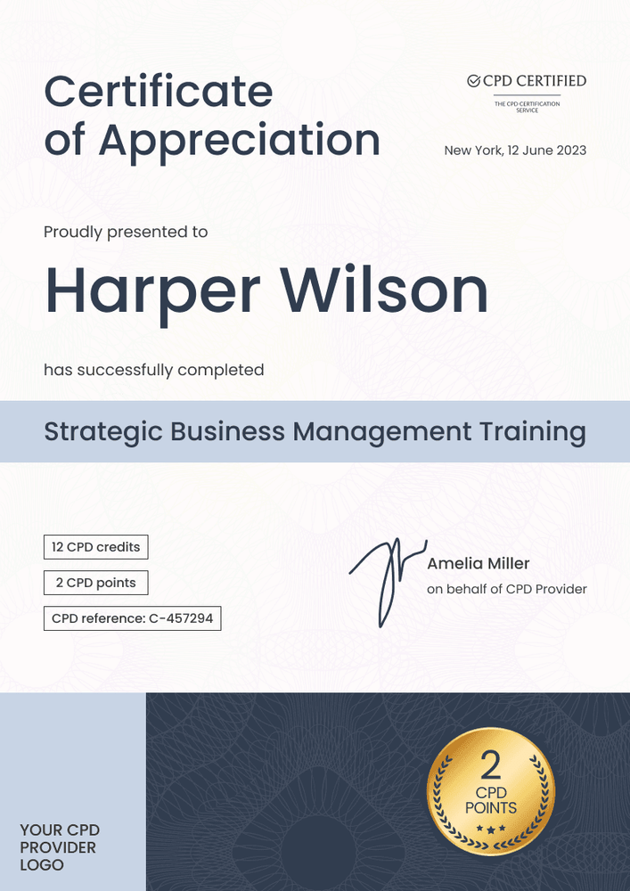 Elegant and professional CPD certificate template