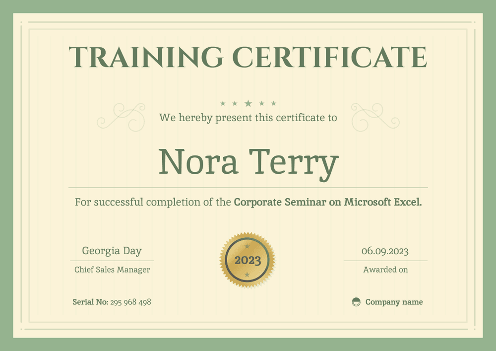 Formal and remarkable certificate of training template