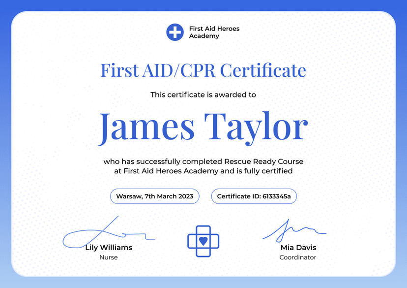 Modern and professional first-aid and CPR certification template