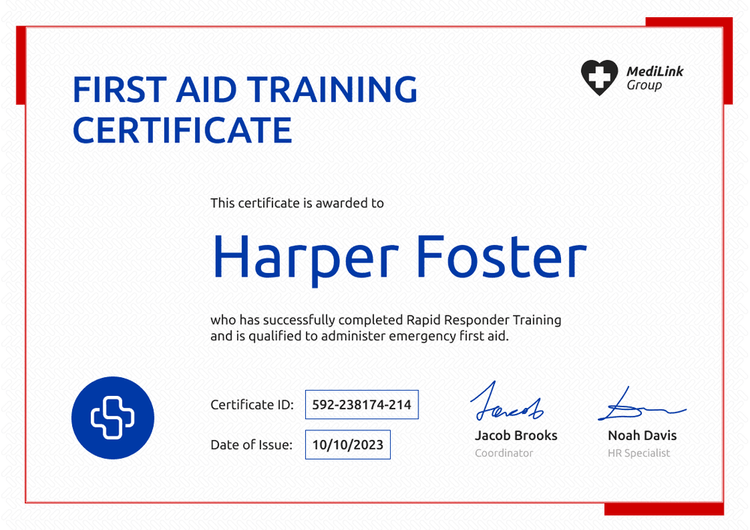 Professional and printable firstaid and CPR certificate template