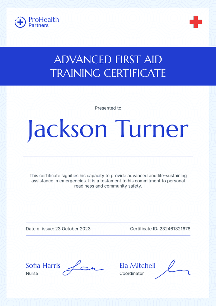 Professional and subtle firstaid and CPR certificate template